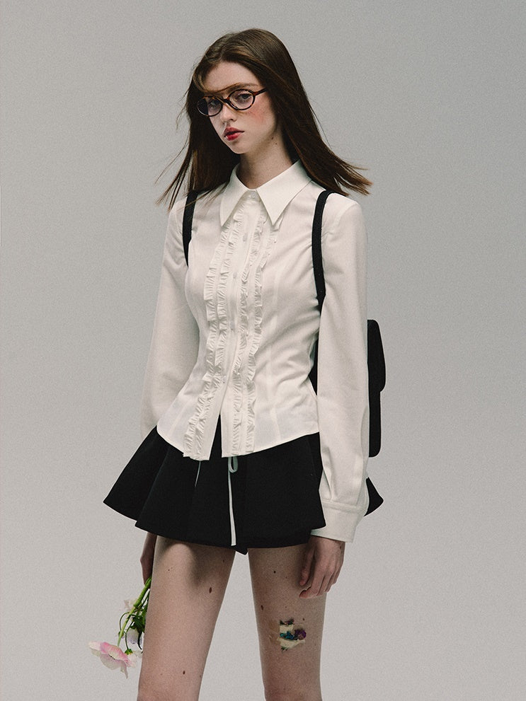 Ruffled Design Slim Shirt