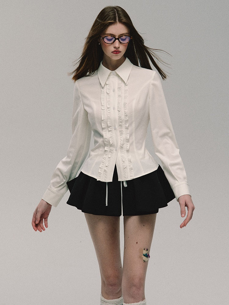 Ruffled Design Slim Shirt