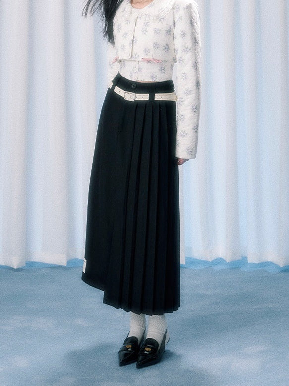 롱 비대칭 플리츠 스커트 