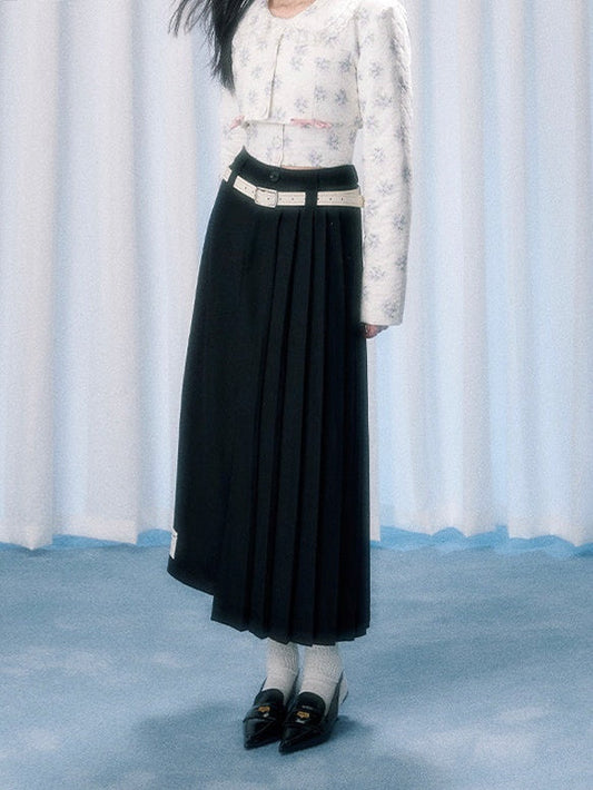 롱 비대칭 플리츠 스커트 