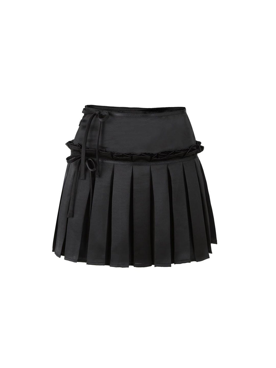 Ribbon Shiny Pleated Skirt