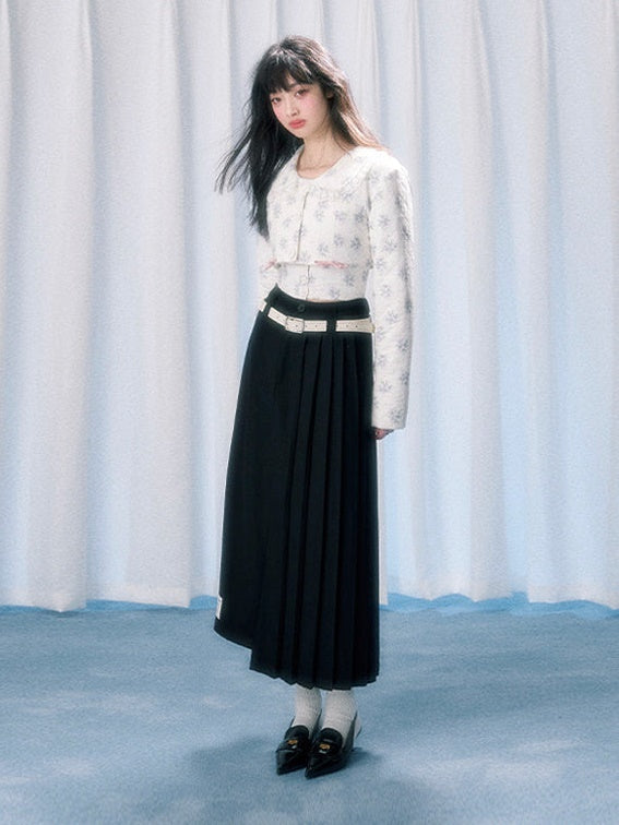 롱 비대칭 플리츠 스커트 