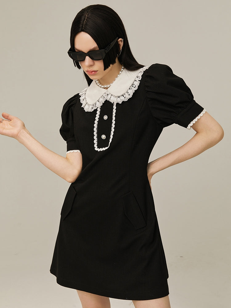 Short Sleeve Doll Collar Short Dress