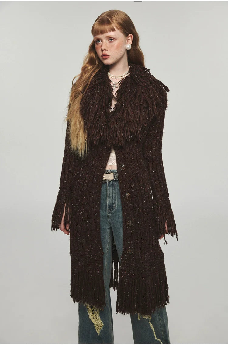 Tassel Knitted Maxi Overcoat