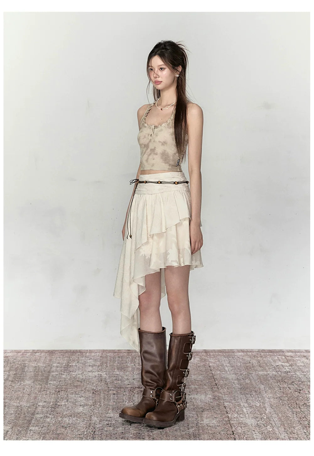 Coffee & Khaki Lace Patchwork Ombre Vest