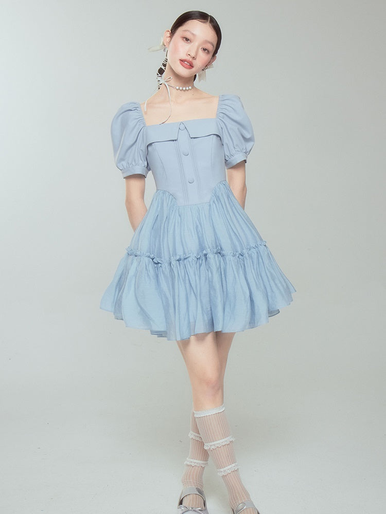 Puffy Square Collar Princess Puff Sleeve Dress