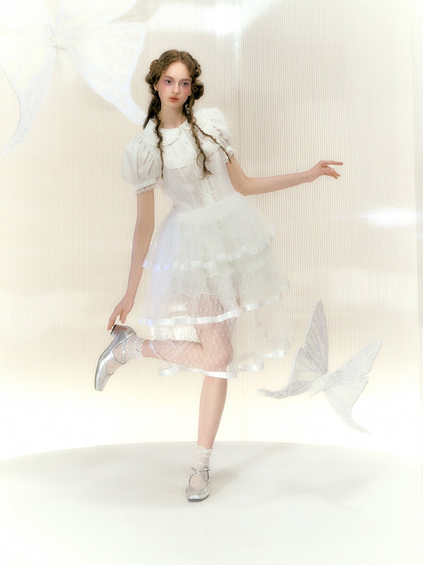 레이스 리본 메쉬 서스펜더 케이크 드레스