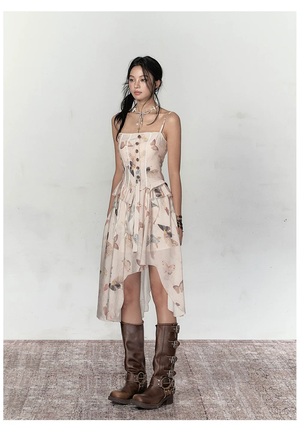 Butterfly Print Irregular Hem Dress