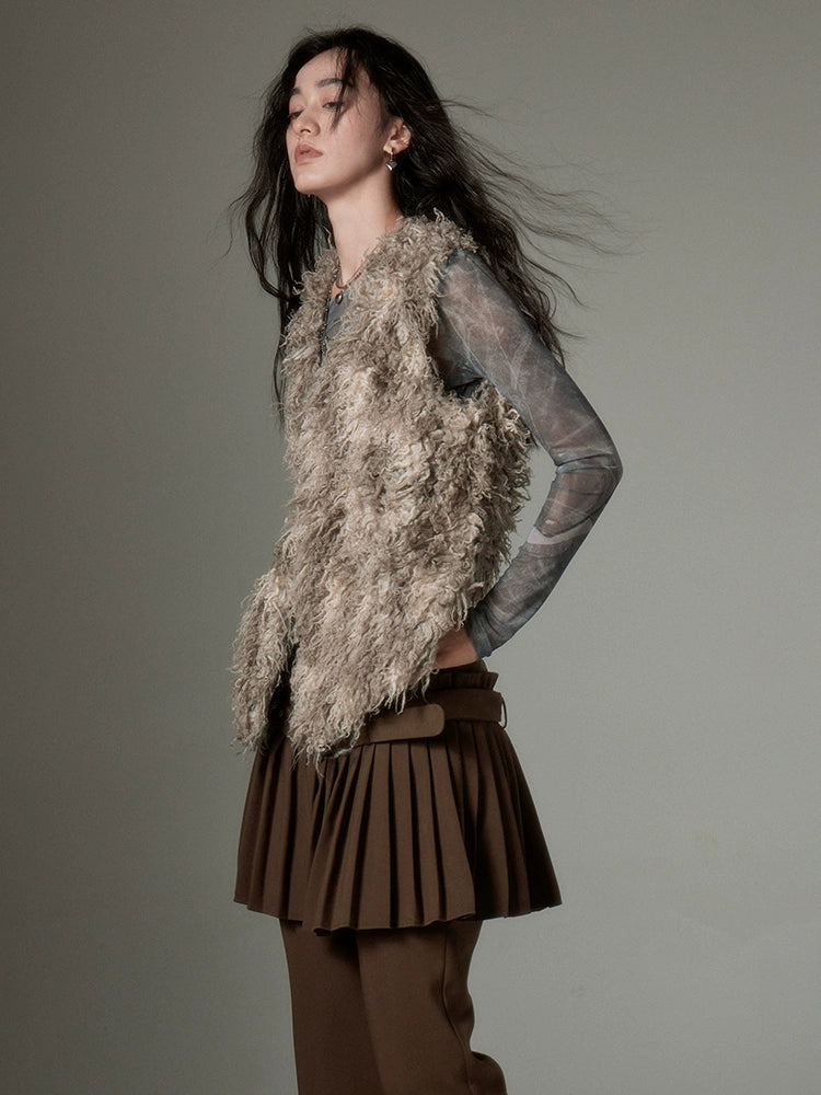 Plush V-neck Fake Fur Vest