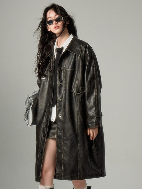 Lapel Quilted Leather Coat