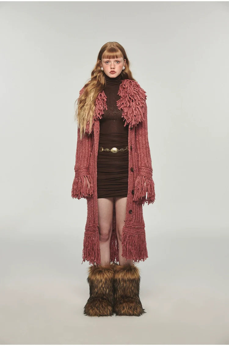 Tassel Knitted Maxi Overcoat