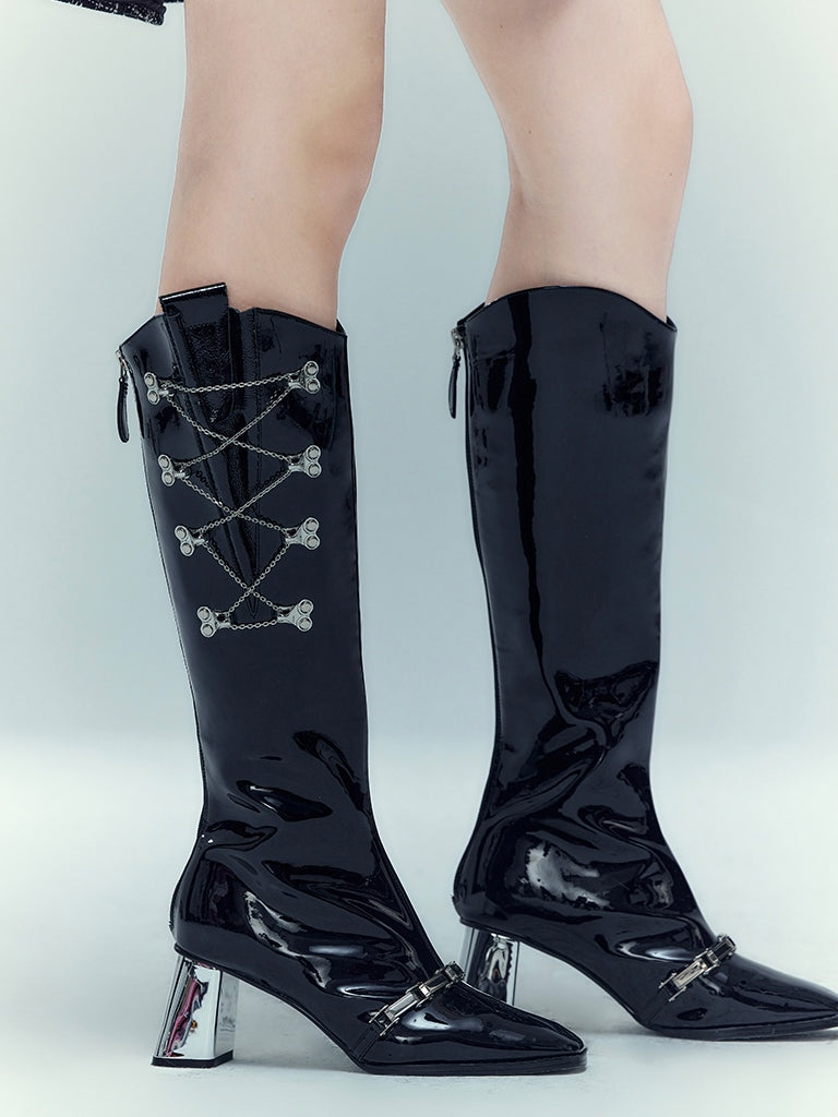 Shiny Patent Leather Knight Boots