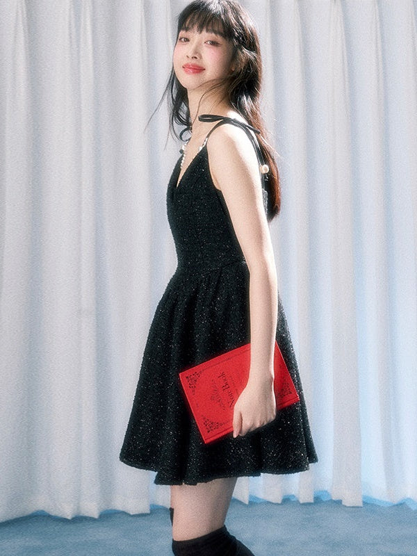 펄 스트랩 서스펜더 드레스 