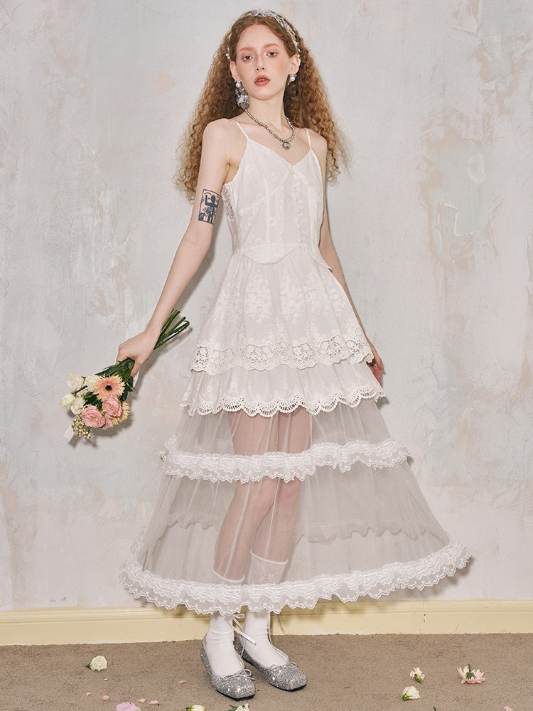 Romantic Hollow Embroidery Lace Camisole Dress – FancyAdd