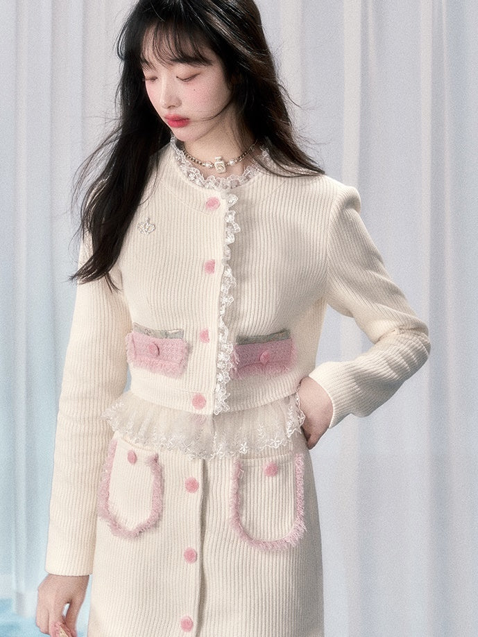 레이스 스티치 숏 자켓 &amp; 2기장 스커트