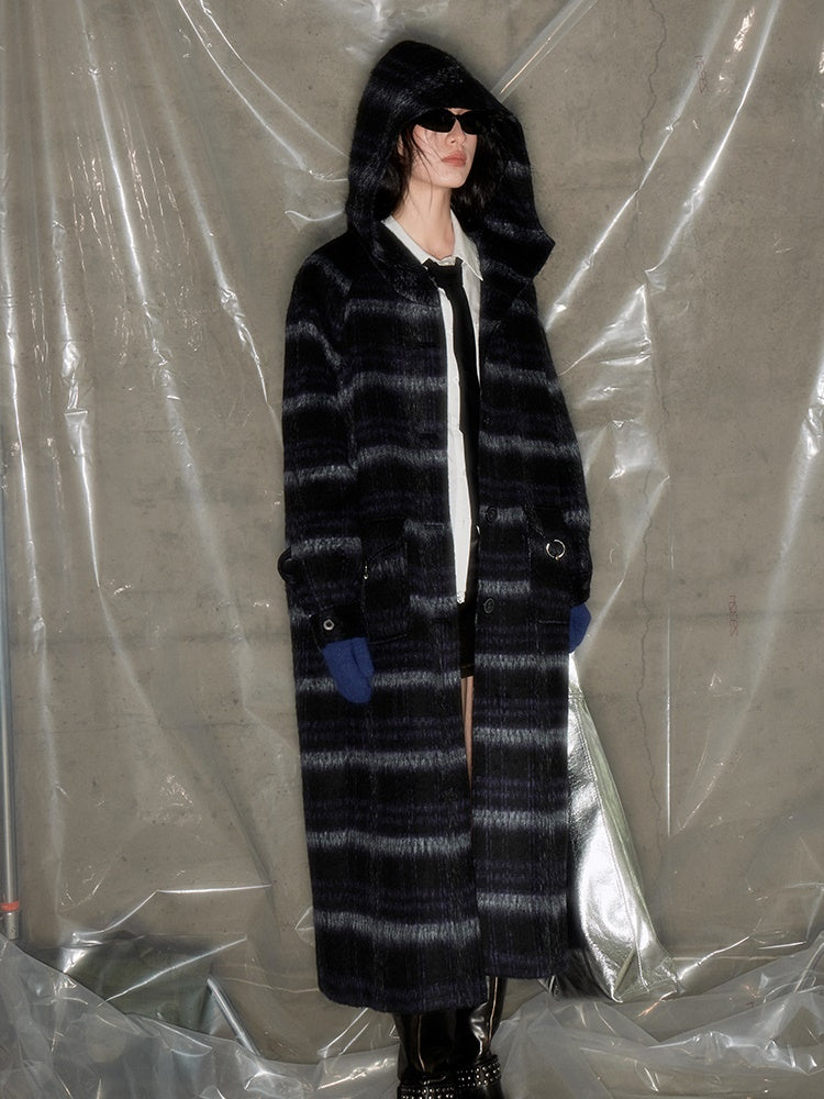 Plaid Single-sided Hooded Coat