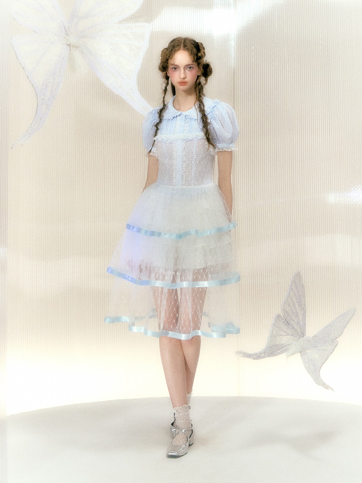 레이스 리본 메쉬 서스펜더 케이크 드레스