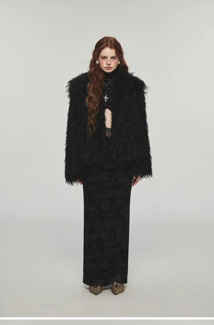 Furry Long Collar Faux Fur Coat