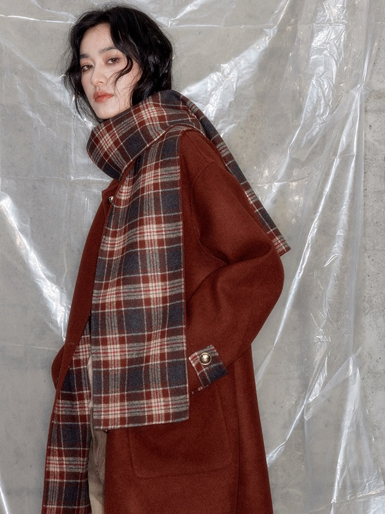 Plaid No-Collar Double-sided Coat