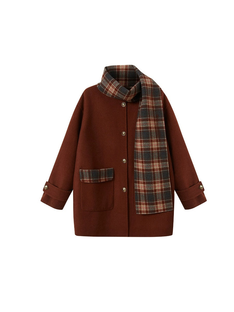 Plaid No-Collar Double-sided Coat