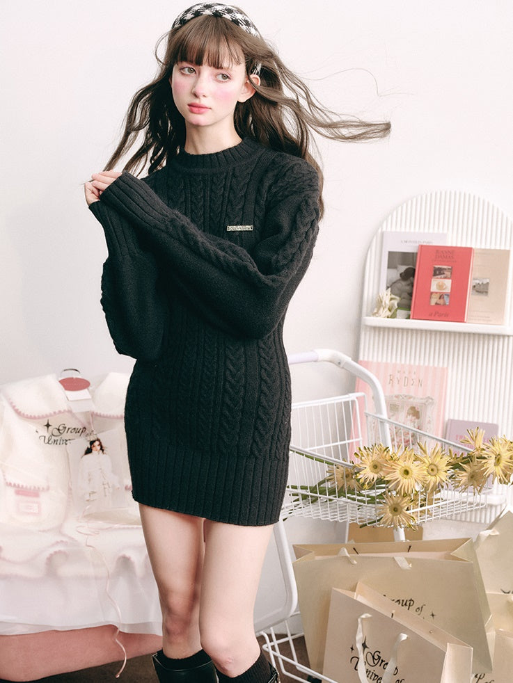 Slim Waist Long Sleeve Knitted One-piece