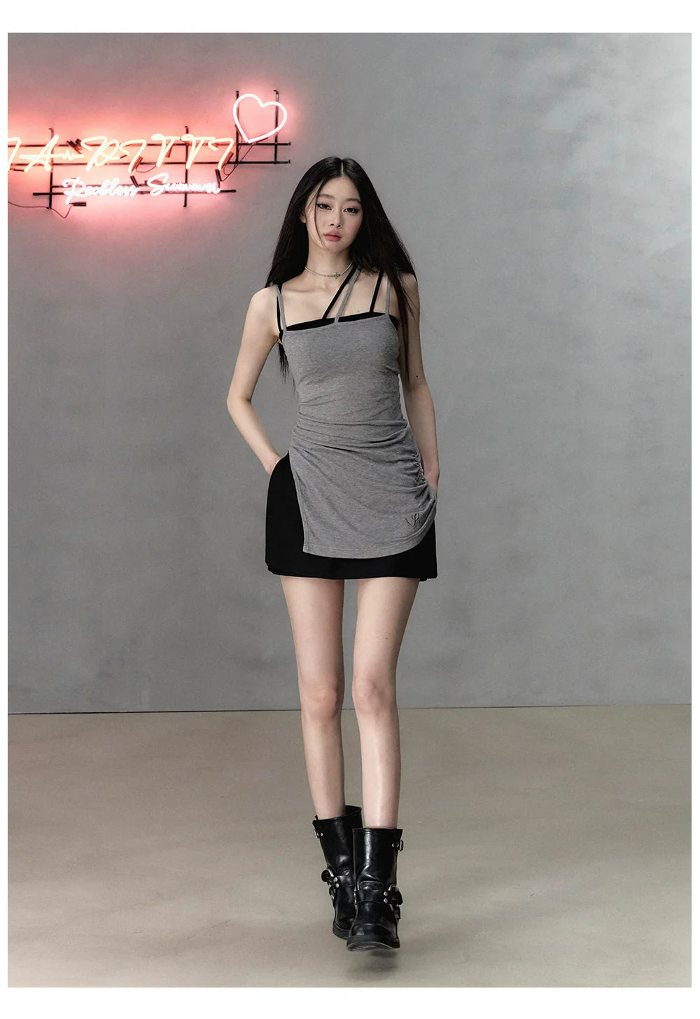 Gray & Black Wool Blend Camisole Dress