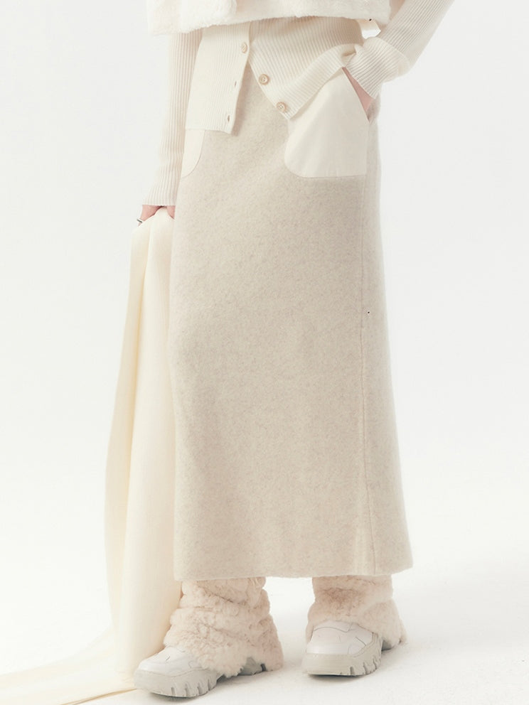 가죽 포켓 니트 스커트 
