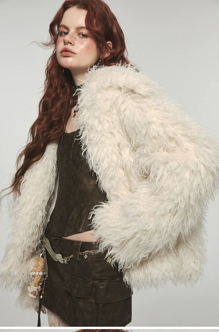 Furry Long Collar Faux Fur Coat