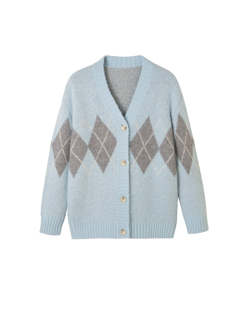 Retro Diamond Pattern Cardigan