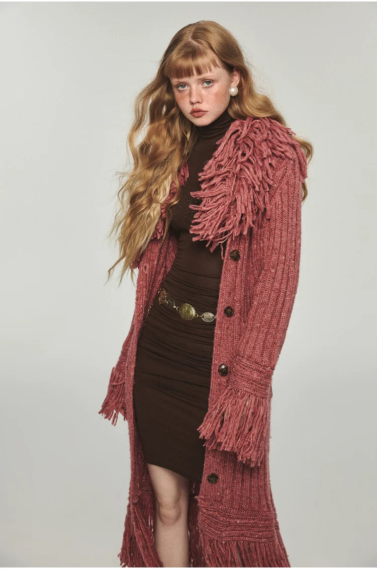 Tassel Knitted Maxi Overcoat