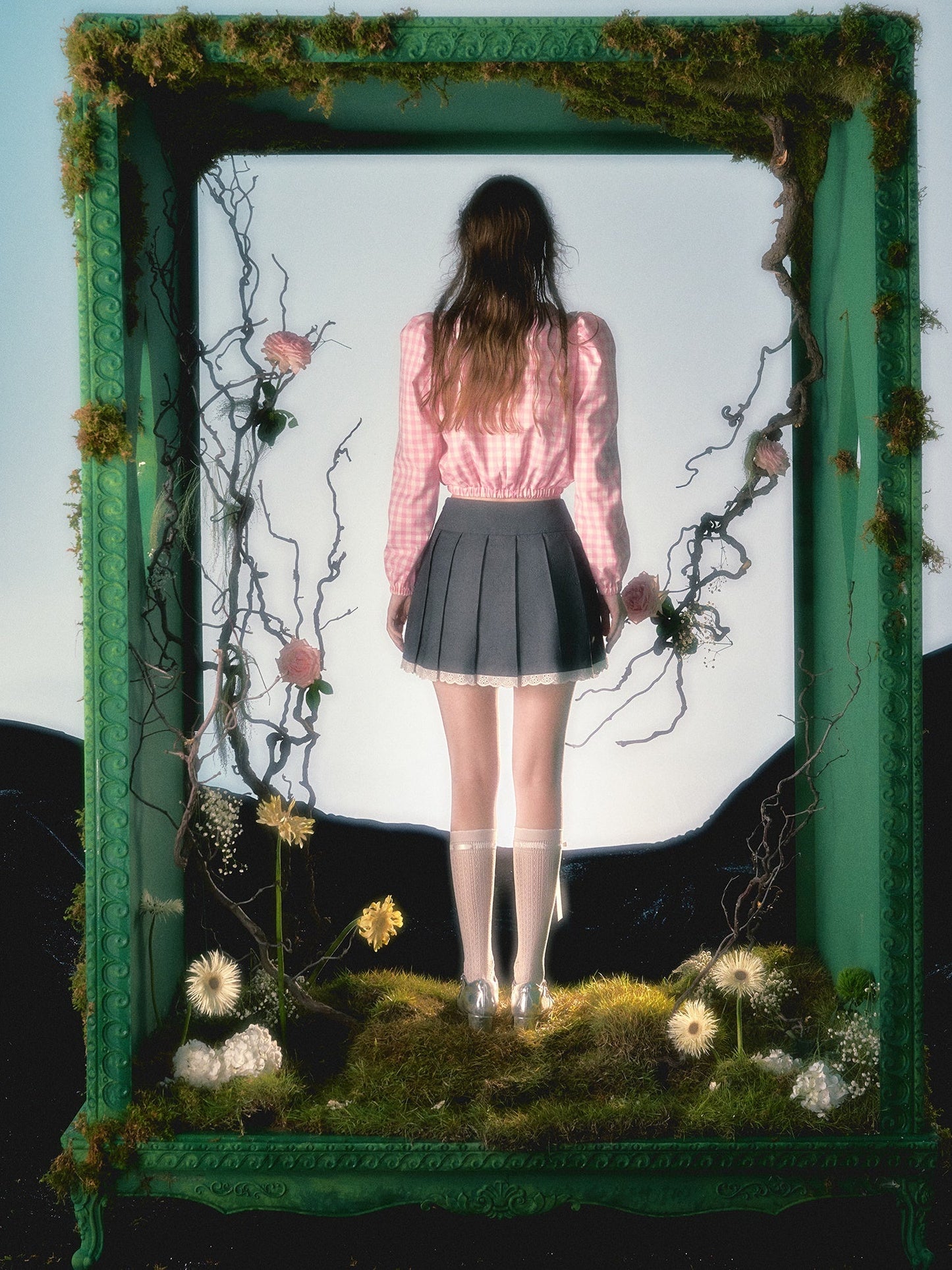 레이스 장식 플리츠 스커트 