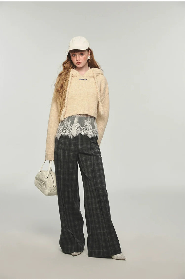 Plaid Woolen Wide-leg Pants