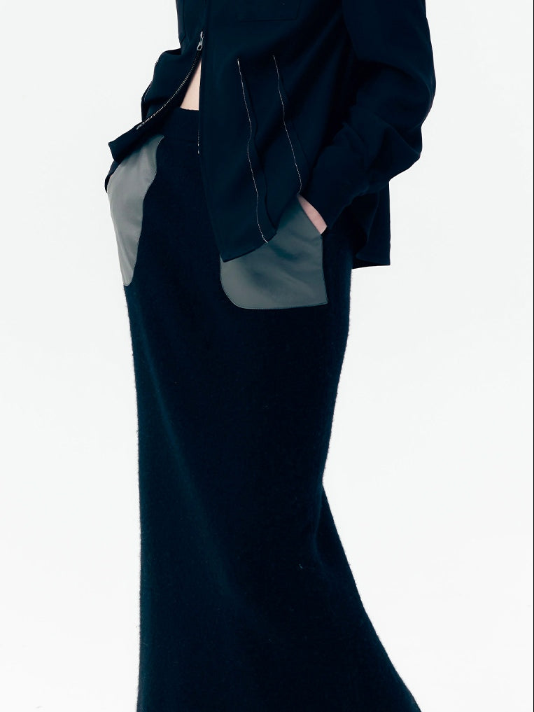 가죽 포켓 니트 스커트 