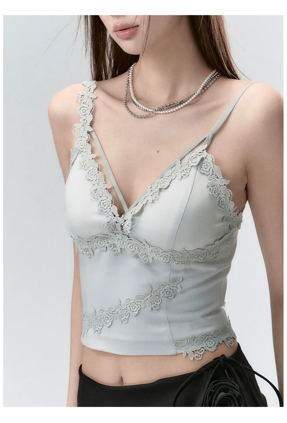 Lace Panelled Spaghetti Strap Tank Top