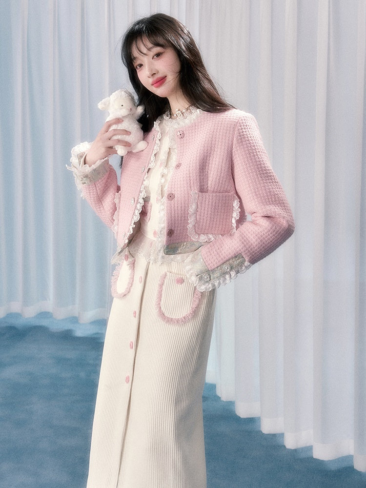 레이스 스티치 숏 자켓 &amp; 2기장 스커트