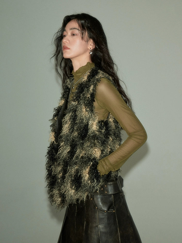 Plush V-neck Fake Fur Vest