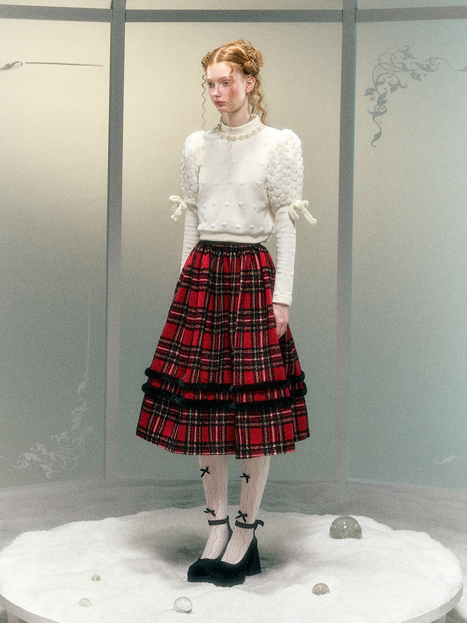 사랑 모피 소매 활 진주 장식 짧은 탑 