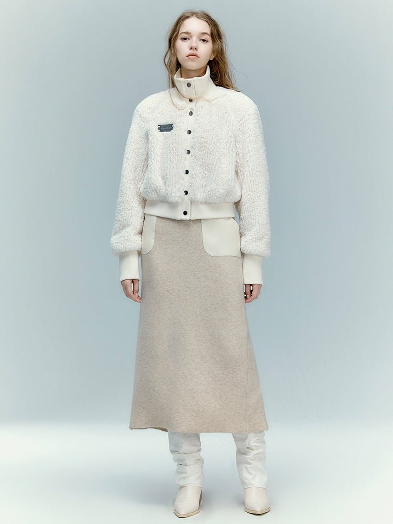 가죽 포켓 니트 스커트 