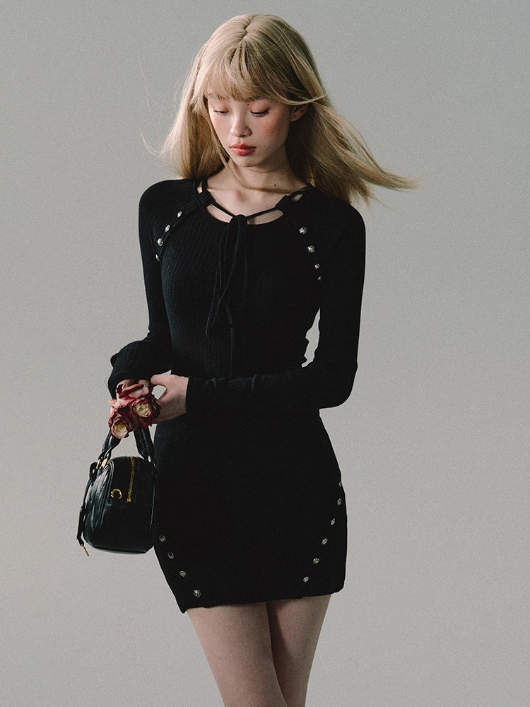 Round-neck Knitted Slim Short Dress