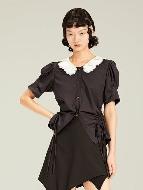 Retro Folded Collar Short-sleeved Shirt