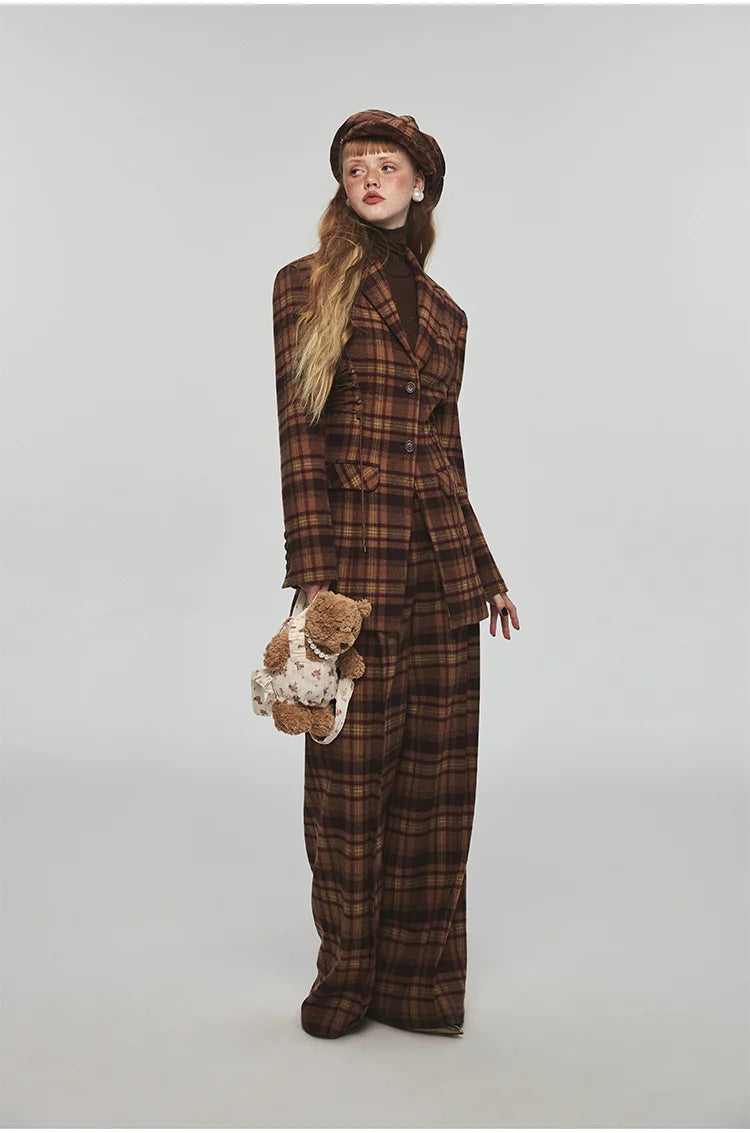 Plaid Woolen Wide-leg Pants