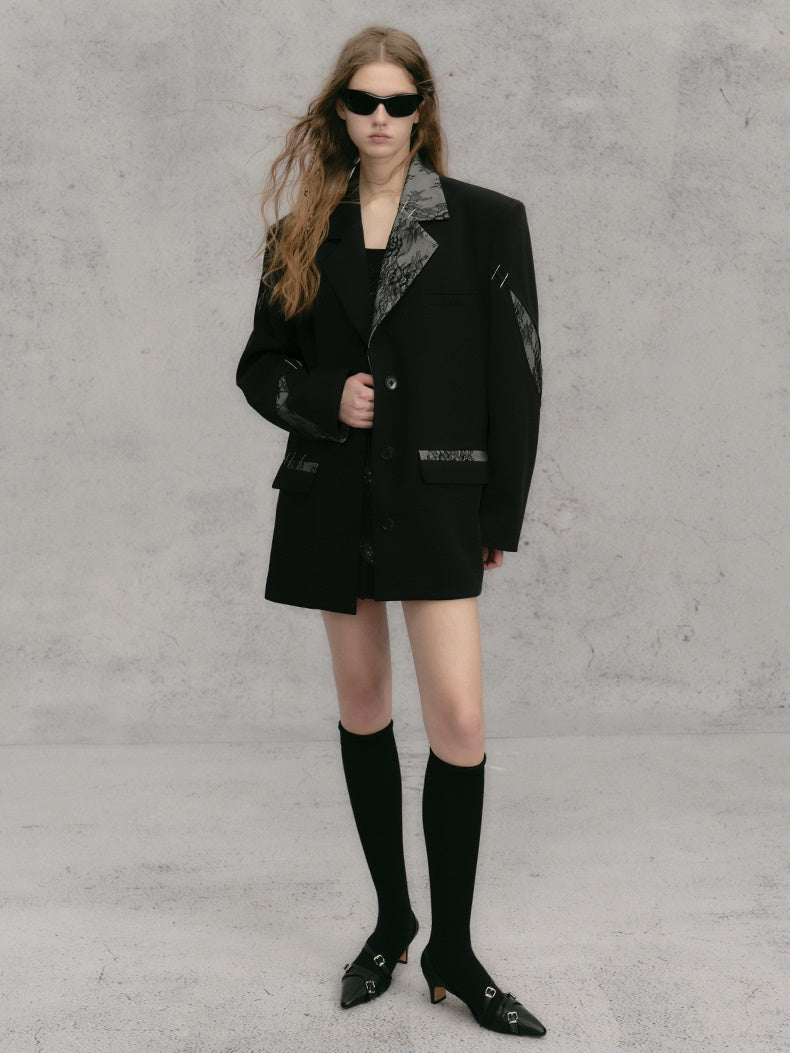 레이스 스티치 배색 루즈 재킷 