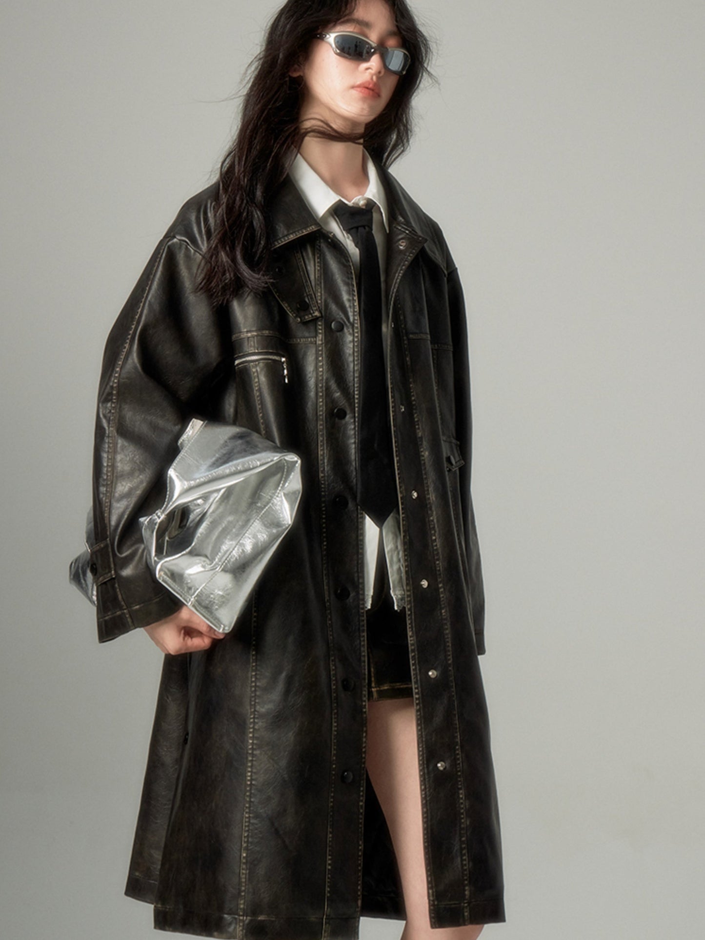 Lapel Quilted Leather Coat