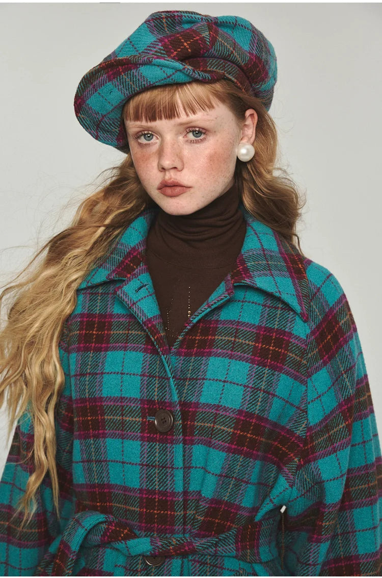 Plaid Classic  Belted Waist Woolen Overcoat