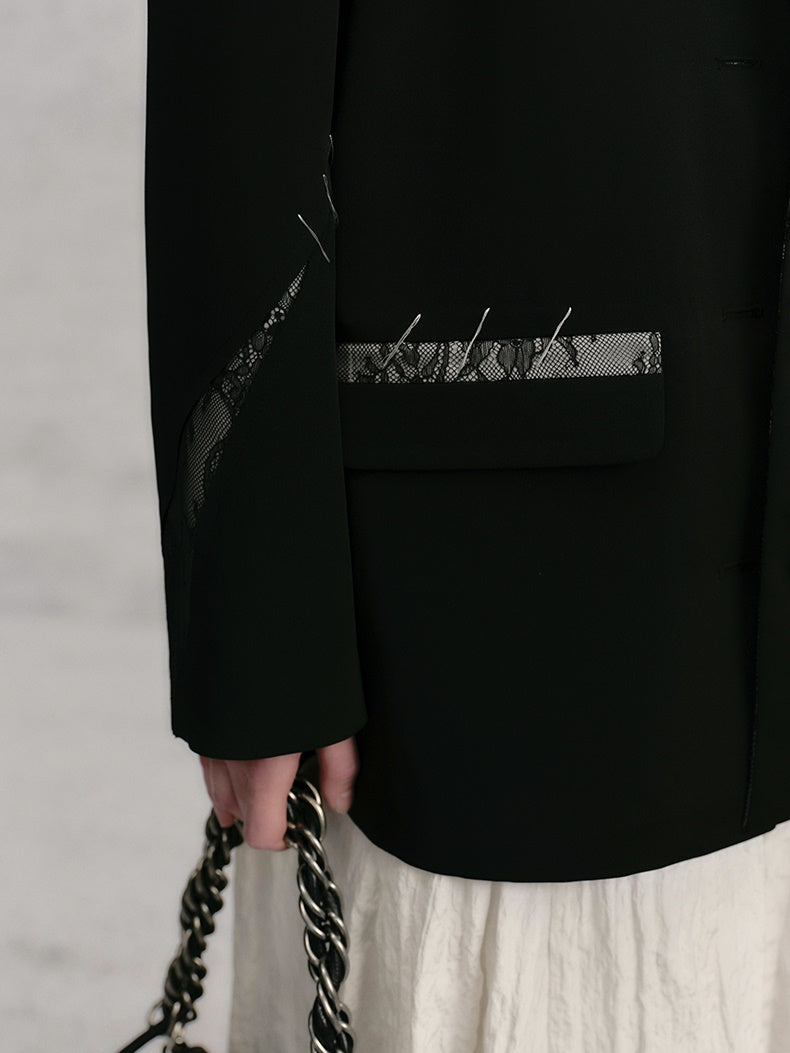 레이스 스티치 배색 루즈 재킷 