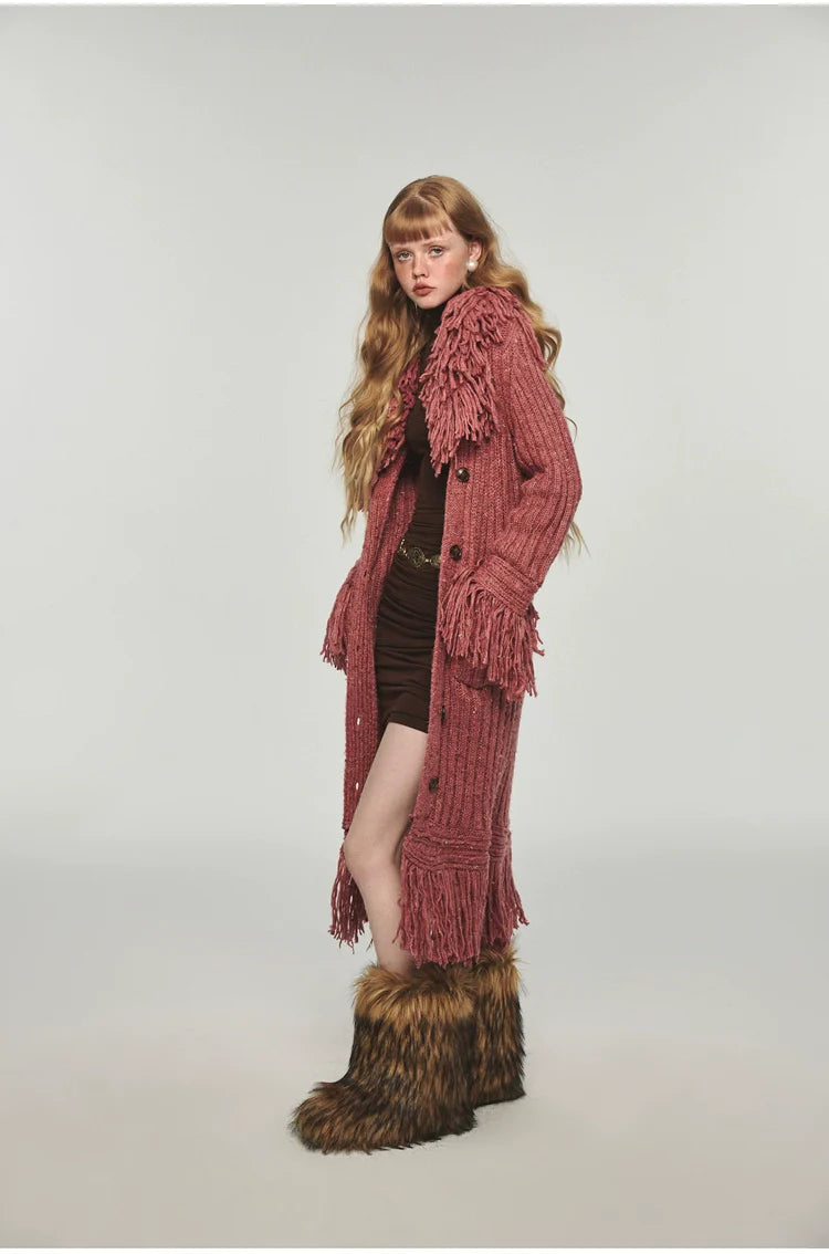 Tassel Knitted Maxi Overcoat