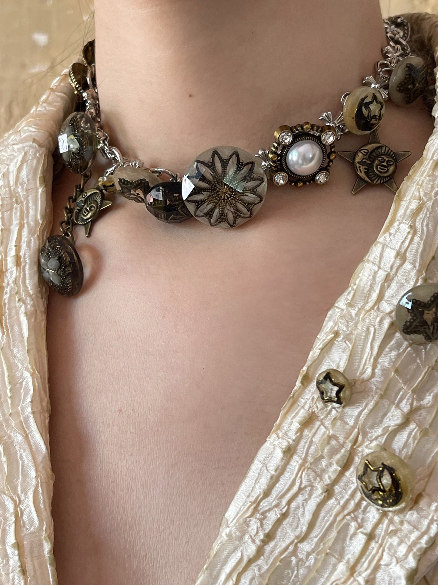 Retro Old Button Necklace