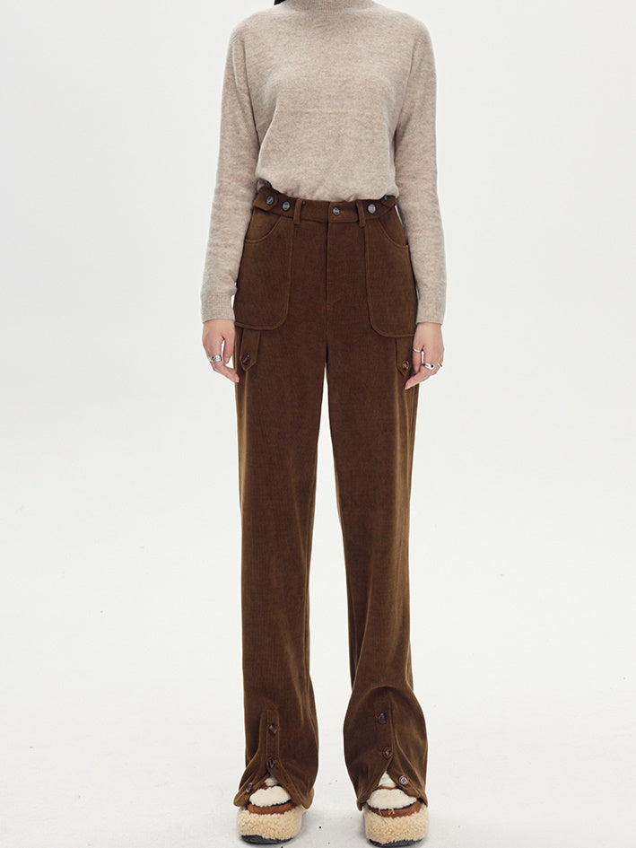 Ankle Slit Corduroy Trousers