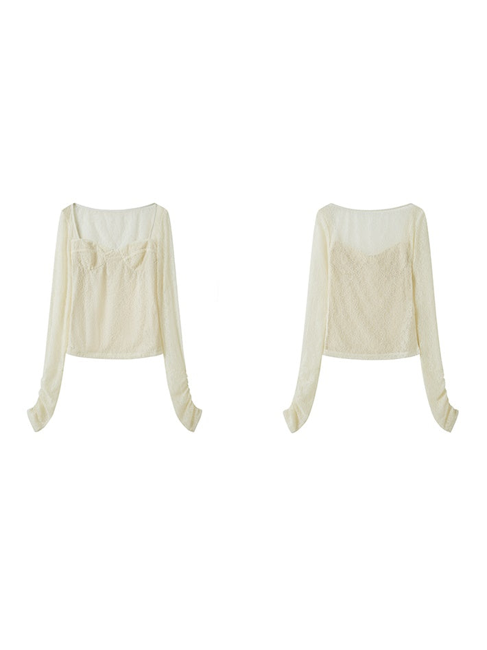 Square Neck Lace Bottoming Shirt