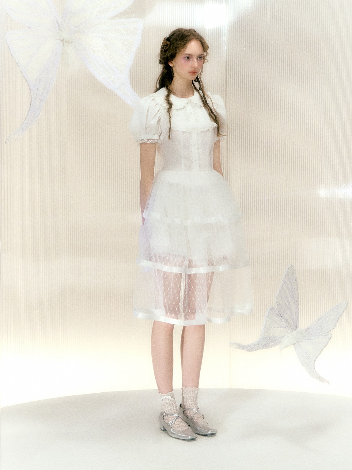 레이스 리본 메쉬 서스펜더 케이크 드레스